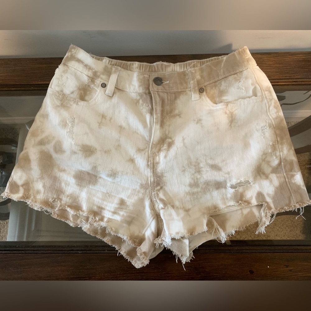 Aerie White and Tan Tie Dye Denim Shorts